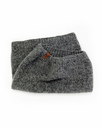 Cienki szary szalik typu komin z wełny alpaki unisex, Holy Alpaca Knit