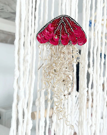 Broszka MEDUZA 6  ręcznie haftowana brocha morska, HAART