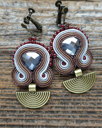 Małe etniczne klipsy soutache, Mró Soutache