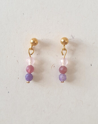Kolczyki mini turmalin różowy, ametyst, kwarc różowy, modesign
