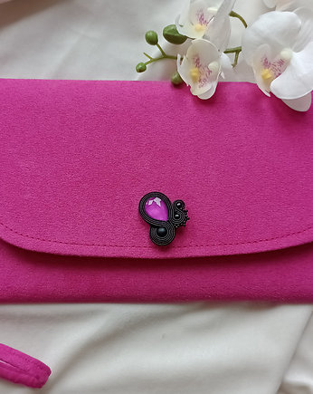 Różowa kopertówka, torebka do ręki fuksja, różowa torebka, Soutacheria