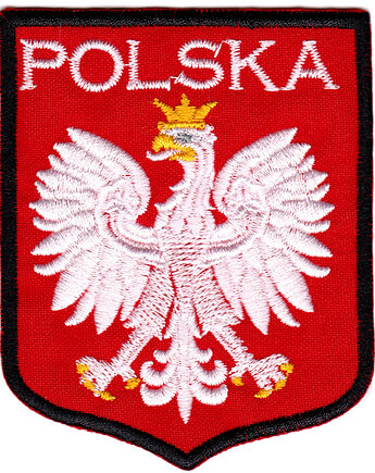 Naszywka naprasowanka GODŁO POLSKI CZARNA RAMKA termo haft POLSKIE 7,2x9cm, Wyszywane