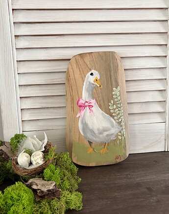 Szczęśliwa gąska  Obraz na drewnie, Misty Art Studio