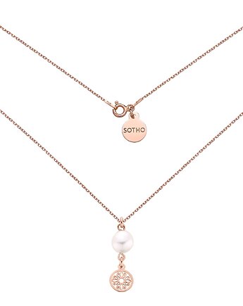Naszyjnik z różowego złota z rozetką i naturalną perłą, SOTHO