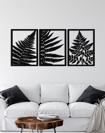 DEKORACYJNY TRYPTYK AŻUROWY, LIŚĆ PAPROCI, DEKORACJA ŚCIENNA 3D, ORNAMENT, ORNAMENTI