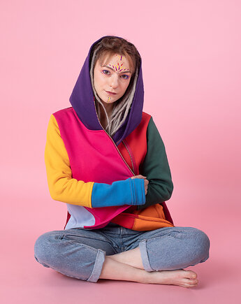 Bluza damska kolorowa, asymetryczna bluza bawełniana, NavahoClothing