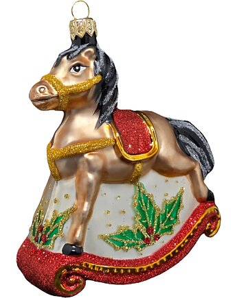 Ręcznie malowana bombka szklana brązowy konik na biegunach, STARGLASS