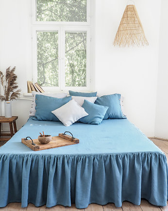 Narzuta Z Falbaną DUSTY BLUE, so linen!
