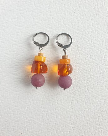 Kolczyki z bursztynem SZASZŁYKI  jadeit wrzosowy