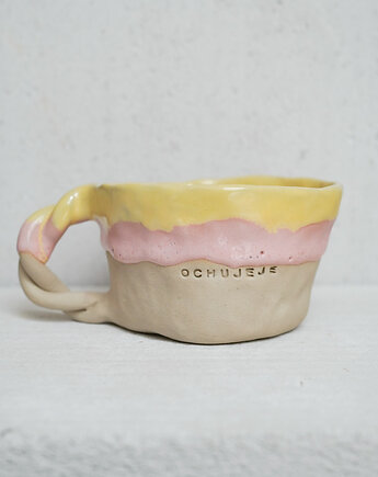 Kubek z brzydkim napisem OCHUJEJE 330 ml różowy cukierkowy, rel ceramic