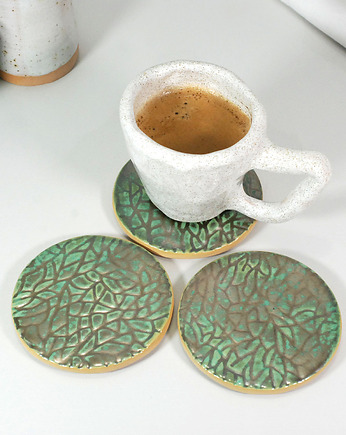Złoto-zielone ceramiczne podkładek na stół, 10FingersArt