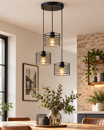 Czarna 3-punktowa lampa wisząca z regulacją wysokości MIJAS LOFT nad stół, lampy loftowe LYSNE LOFT