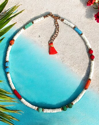 Summer collection: naszyjnik - choker : muszla biała i lawa multicolor, kaktusia