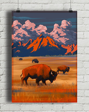 Bizon na prerii - plakat przyrodniczy, minimalmill