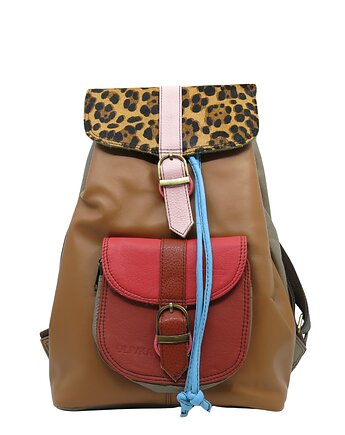 Plecak skórzany kieszenie pojemny kolorowy ze skrawków oryginalny OLIVKA, Olivka Warsaw