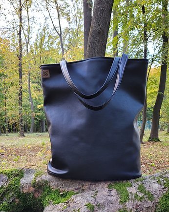 Mega shopper duża torba czarna na zamek, hairoo