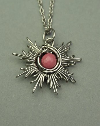 Wisiorek słoneczko rodonit wire wrapping słońce, Agata Rozanska