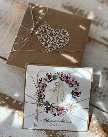 Wyjątkowa kartka na ślub ręcznie robiona z personalizacją, sorte