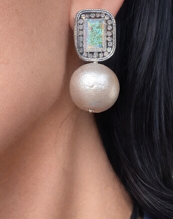 Kolczyk z kryształem i perłą sztyfty sutasz, lulukalina