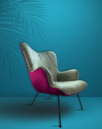 Fotel aksamitny Massimo Jazz , unikatowy, we wzory, boho, Flamingos