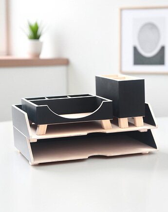 Drewniany Organizer Biurkowy - Przyborniki do Biura, Clock Wood Studio