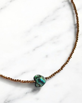 Choker z serduszkiem : muszla PAUA, hematyt złoty, kaktusia