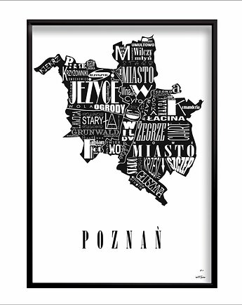 Mapa - POZNAŃ plakat czarno biały, Be ART