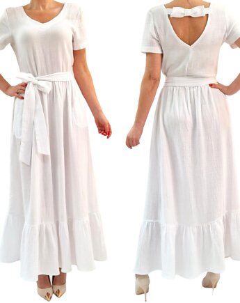 Bawełniana letnia sukienka  z białego muślinu roz 36-56, MC Fashion