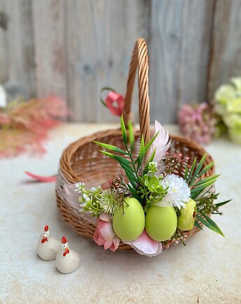 Wielkanocny koszyczek na święconkę, koszyczek z dekoracją, Rosa