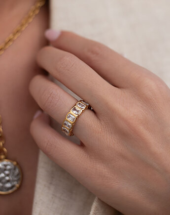 Złoty pierścionek z cyrkoniami ze stali chirurgicznej premium Paraiso Nerina, Paraiso