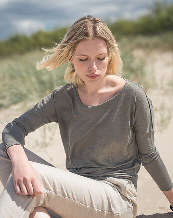 Lniana bluzka dzianinowa szałwiowa zieleń, LENOUI