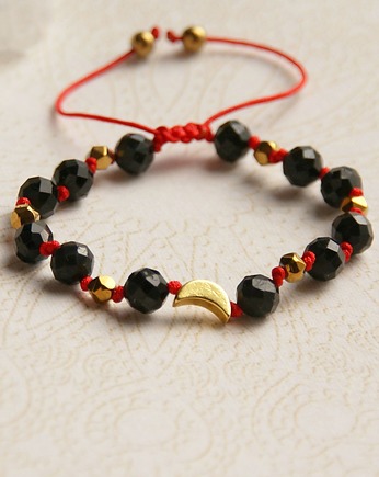 OCHRONNA lunula : turmalin : glam : czerwony sznurek, kaktusia