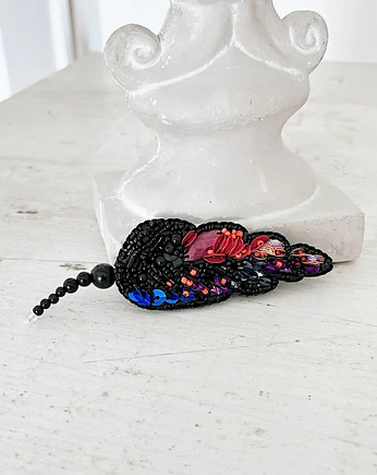 Broszka PIÓRKO 2 ręcznie haftowana przypinka liście, HAART