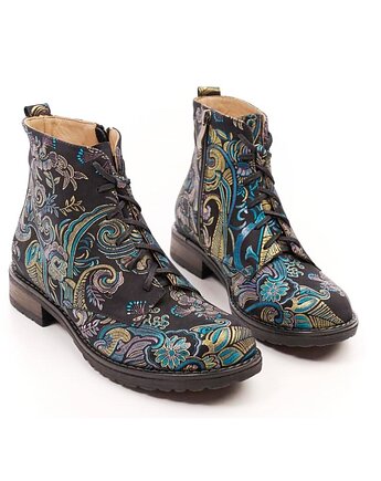 Botki skórzane - z kolorowym printem w ornament (6387), BOSCCOLO