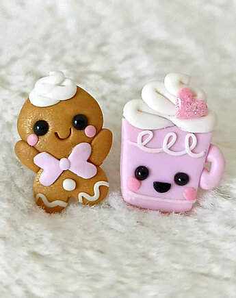 Różowe świąteczne kolczyki pierniczek i kubek, OMIFIMO