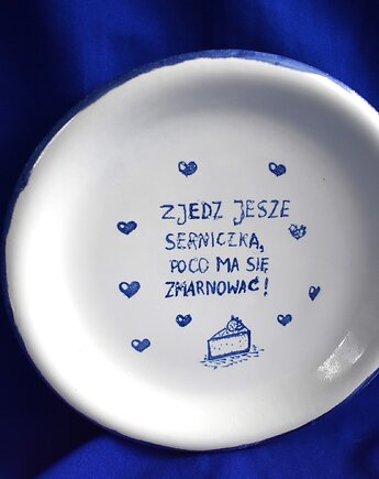 Talerz ceramiczny rustykalny na ciasto, Kobaltowa Sroka