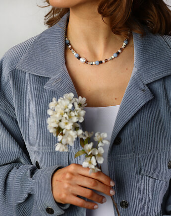 HUSH Naszyjnik RHEI Kamienie Naturalne Chocker Niebieski Bordo Srebro Pozłacane, RHEI