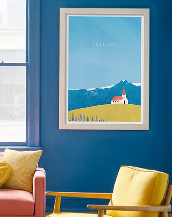 Islandia - kościół Reyniskirkja z czerwonym dachem - plakat fine art, minimalmill