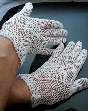 Rękawiczki koronkowe białe r. S/M, Rekami Stworzone