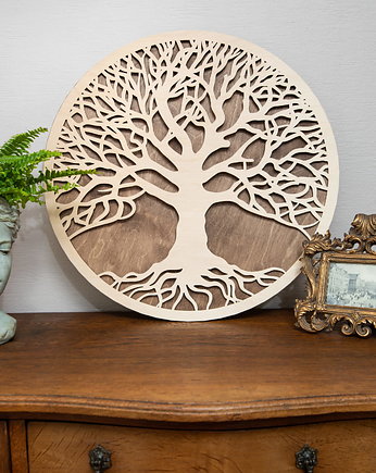 AŻUROWA, DWUWARSTWOWA  DEKORACJA ŚCIENNA, DRZEWO ŻYCIA , BEJCA S 40 x 40 cm, ORNAMENTI