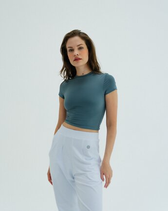 Koszulka treningowa do jogi, pilates, fitness TIMELESS - metallic grey, Moonholi