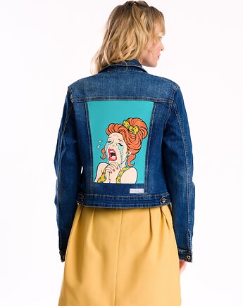 Kurtka jeansowa z ręcznie malowanym motywem "Cry Baby", upcykling, Torri Design
