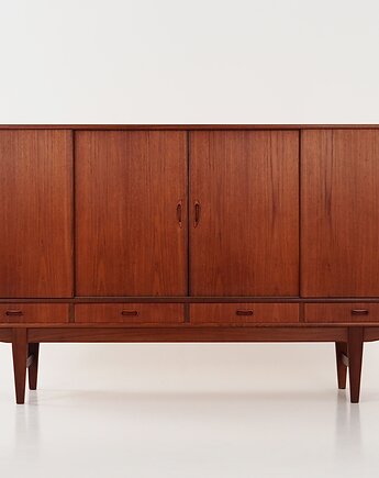 Highboard tekowy, duński design, lata 70, produkcja: Dania, Przetwory design