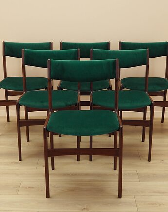 Komplet sześciu krzeseł tekowych, duński design, lata 70, produkcja: Dania, Przetwory design
