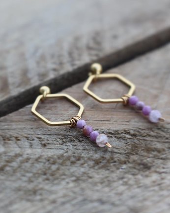 Kolczyki z Kunzytem - haxagon, JewelleryByAngi