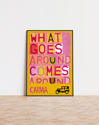 Plakat CARMA typograficzny na szczęście grafika karma cytat motoryzacyjny, BEATNIK illustration