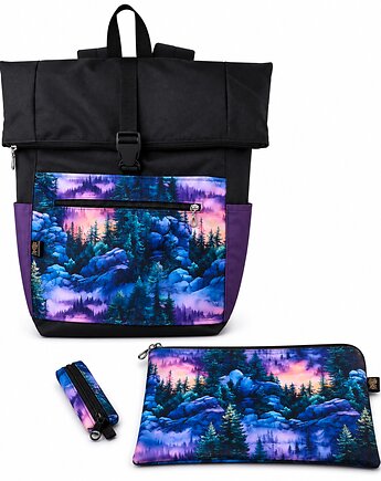 Plecak rekreacyjny z kieszenią na laptopa, kosmetyczka i etui na klucze/pomadki, ML handmade