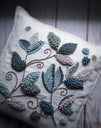 Poduszka minimalistyczna bawełna kwiaty liście japani Boho, PUCHAKI