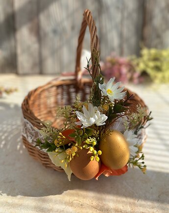 Wielkanocny koszyczek na święconkę, koszyczek z dekoracją, Rosa