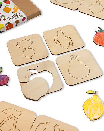 Szablony drewniane dla dzieci // Zestaw 20 szt. // OWOCE I WARZYWA, Szablony Nakleo